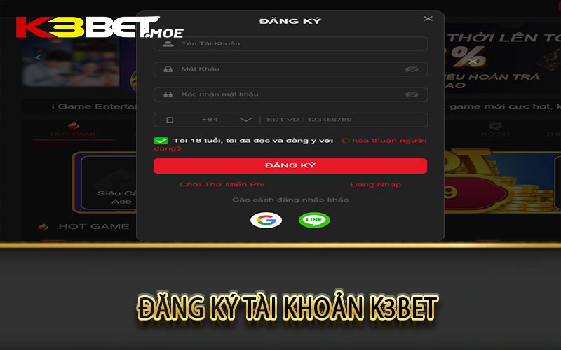 Các bước để đăng ký tài khoản K3bet